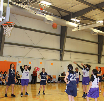 Girls playing basketball